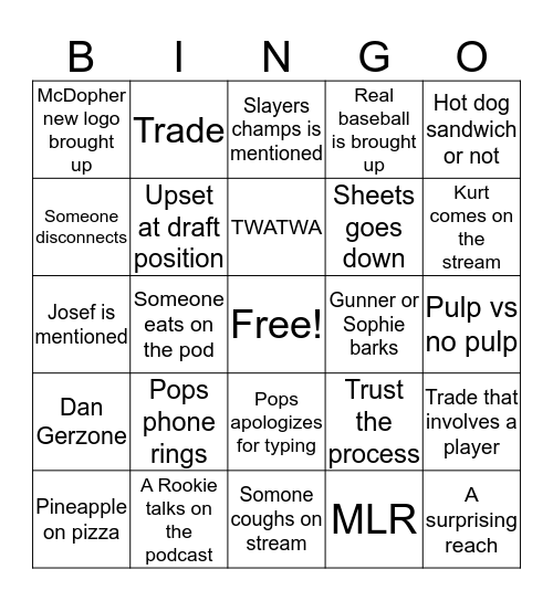 MLN DRAFT BINGO Card