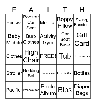 Crystal's Baby Shower Bingo Card