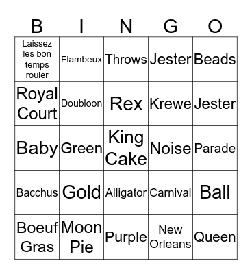 Mardi Gras Bingo Card