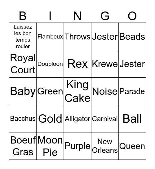 Mardi Gras Bingo Card