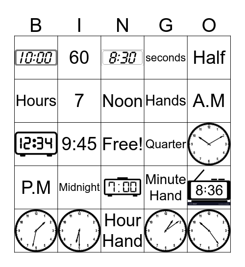Clock Bingo Card