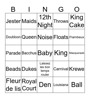 Mardi Gras Bingo Card