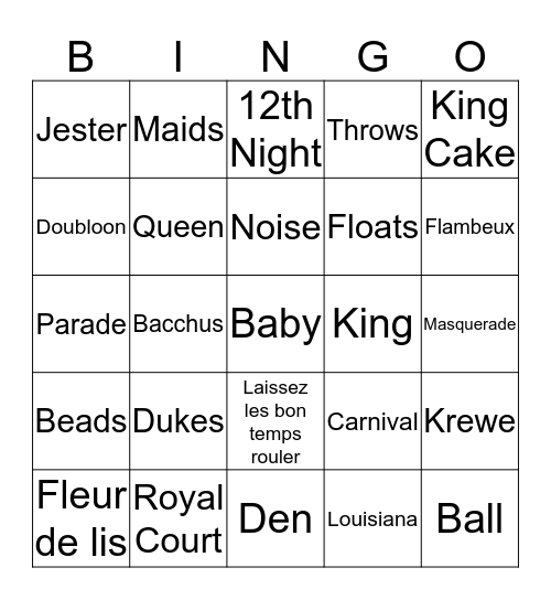 Mardi Gras Bingo Card