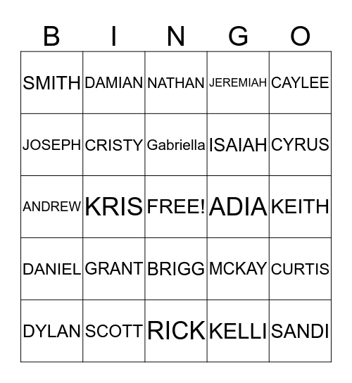 FAMILY BINGOGRANT Bingo Card