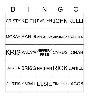 FAMILY BINGO Card