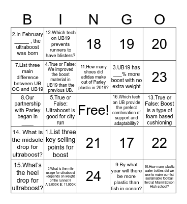 Parley & UltraBoost Bingo Card