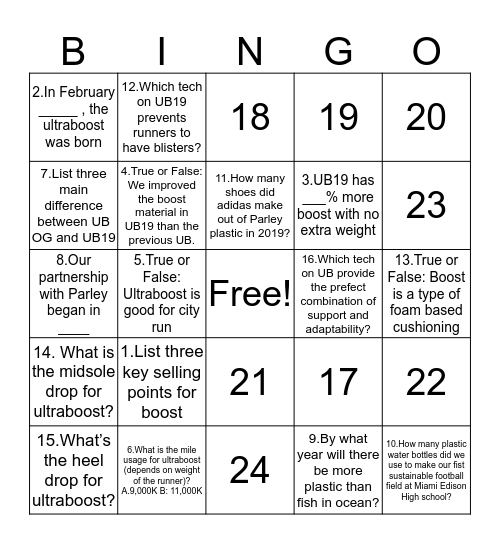 Parley & UltraBoost Bingo Card