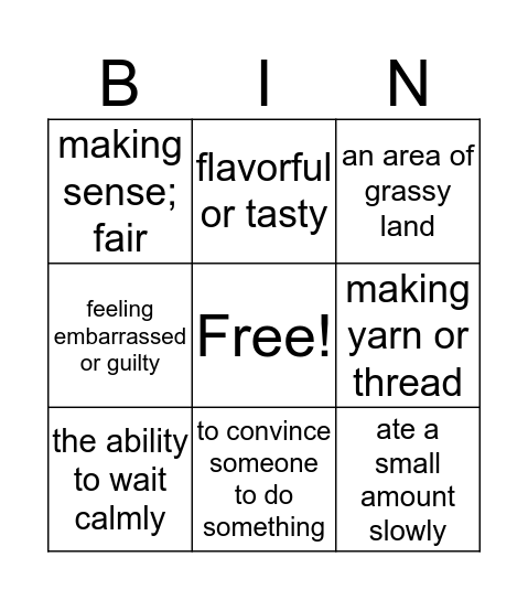 3rd Grade Unit 6 Vocab Bingo Card