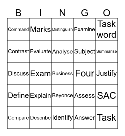 COMMAND WORDS Bingo Card