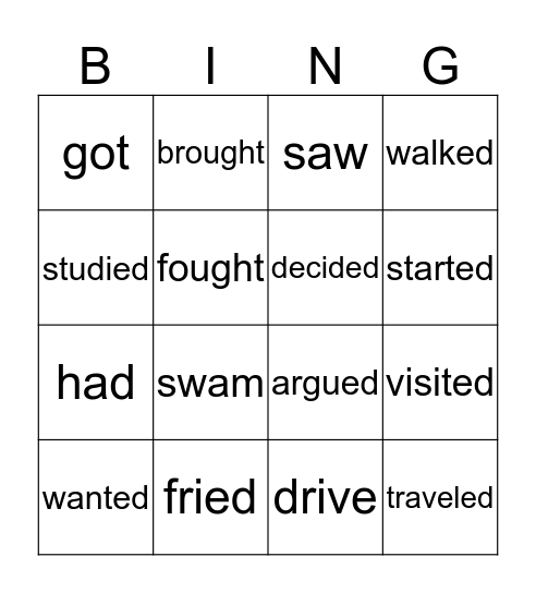 Simple Past Bingo Card