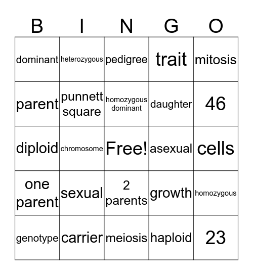Genetics Bingo Card