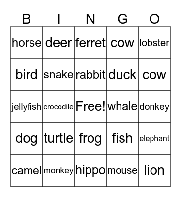 Tiere (Animals) Bingo Card