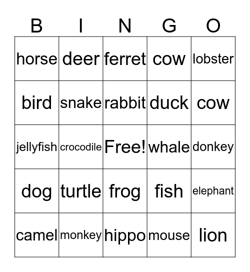 Tiere (Animals) Bingo Card