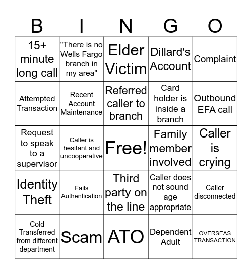 EFA BINGO Card