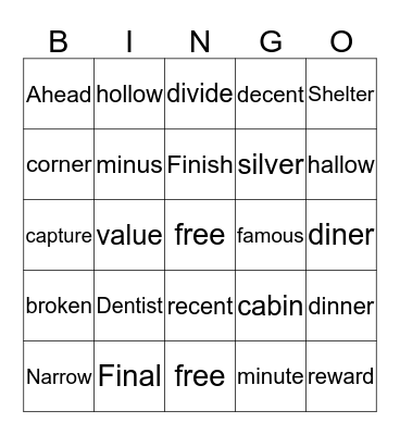 Spelling Week 22 Bingo Card