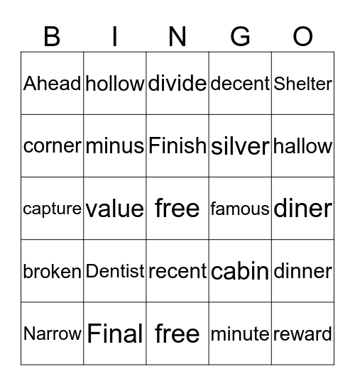 Spelling Week 22 Bingo Card