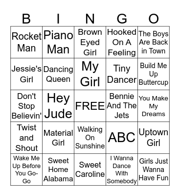 Musical Bingo Card