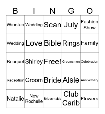 Natalie & Sean’s Wedding Shower BINGO Card