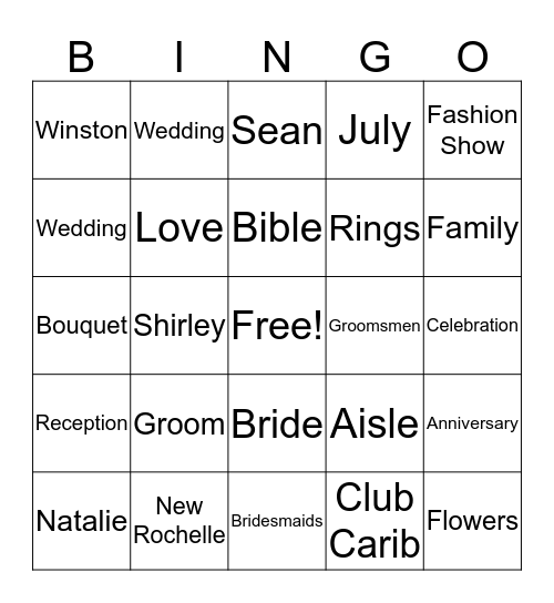 Natalie & Sean’s Wedding Shower BINGO Card