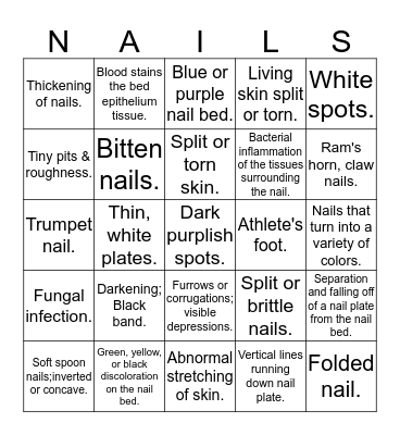 Saniyah Enlow ~ NAIL DISORDER AND NAIL DISEASES Bingo Card