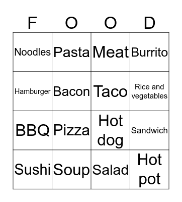 What to eat? Bingo Card