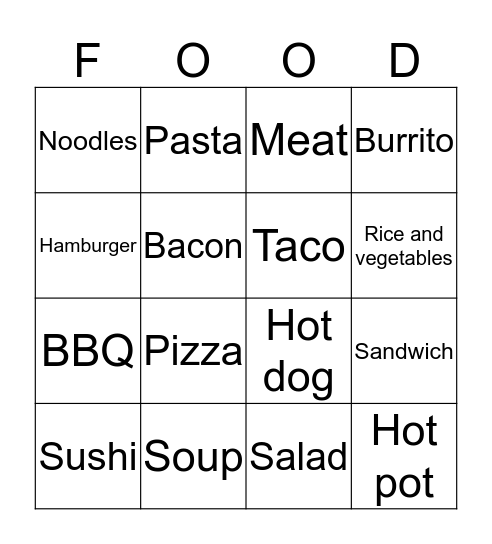 What to eat? Bingo Card