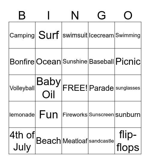 Summer Bingo Card