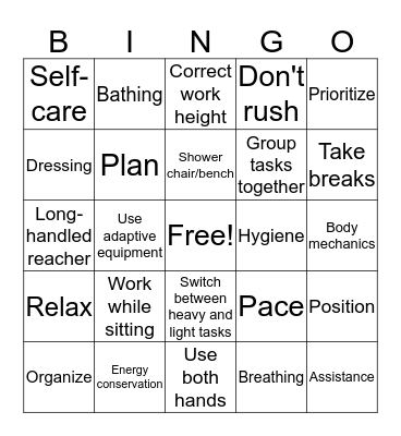 Energy Conservation/Work Simplification Bingo Card