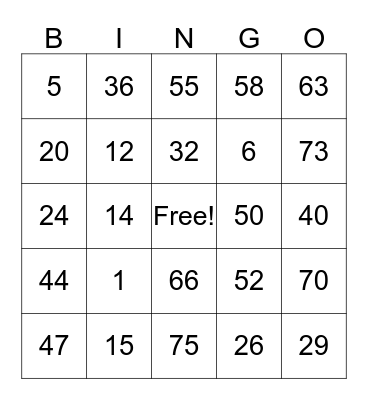 Blingo  Bingo Card