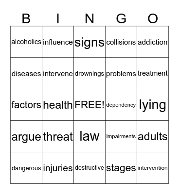 Alcohol Bingo Card