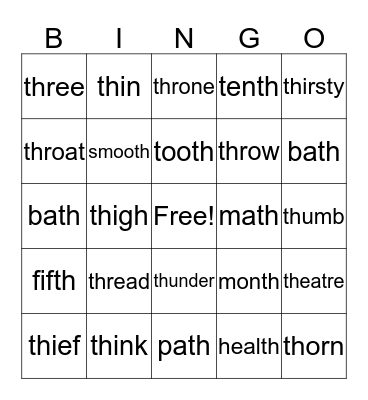'TH' BINGO Card