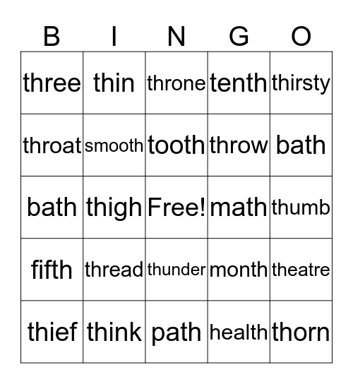 'TH' BINGO Card