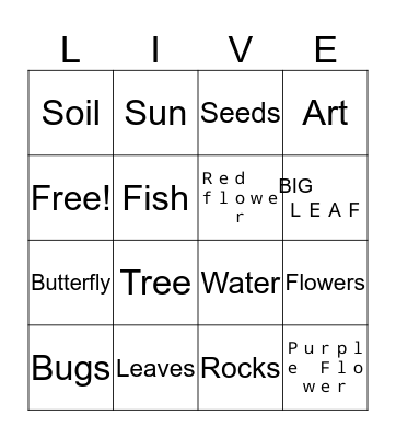 Living and Nonliving Things Bingo Card