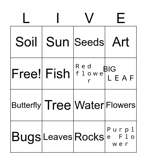 Living and Nonliving Things Bingo Card