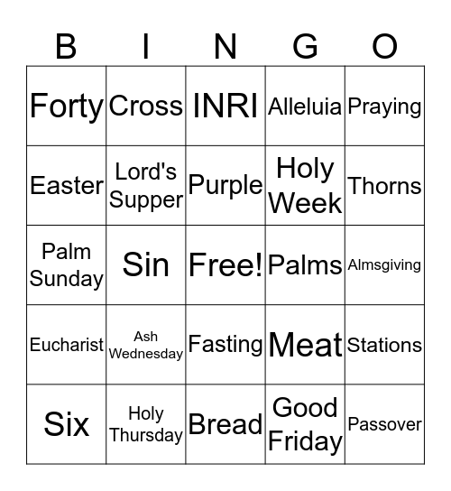 Lent Bingo Card