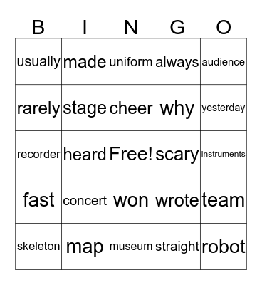 P5 Vocabulary Review Bingo Card