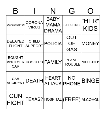 EXCUSE BINGO Card