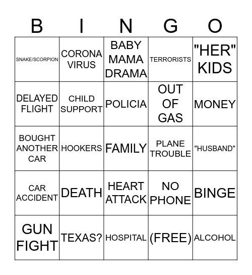 EXCUSE BINGO Card