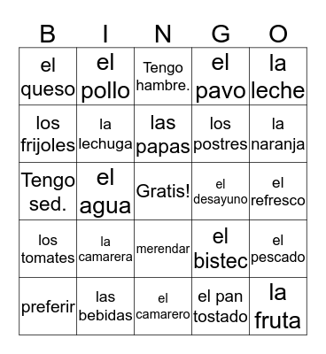 La Comida Bingo Card