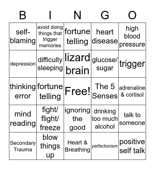 Coping With Stress Bingo Card