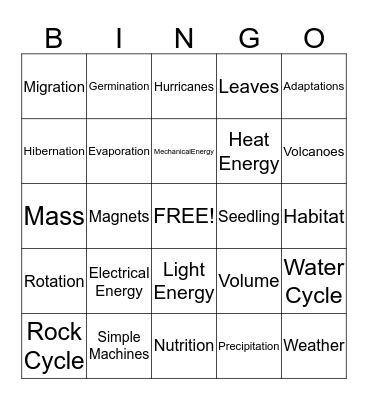 Science Bingo Card