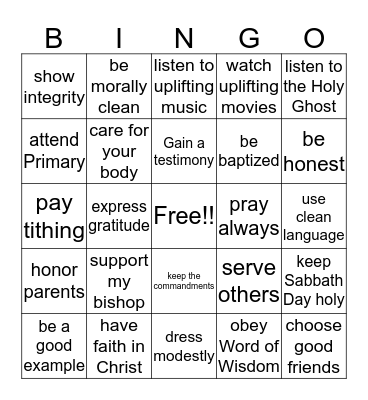 Temple Preparedness Bingo Card