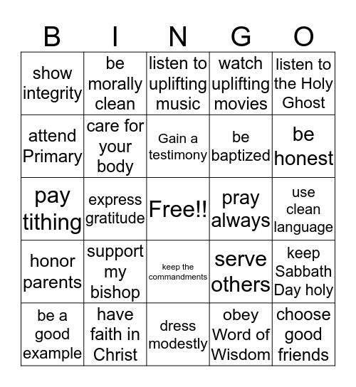 Temple Preparedness Bingo Card
