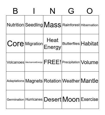 Science Bingo Card