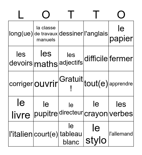 L'education Bingo Card