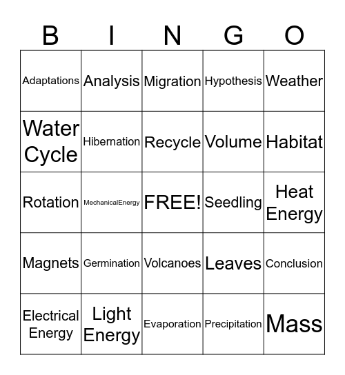 Science Bingo Card