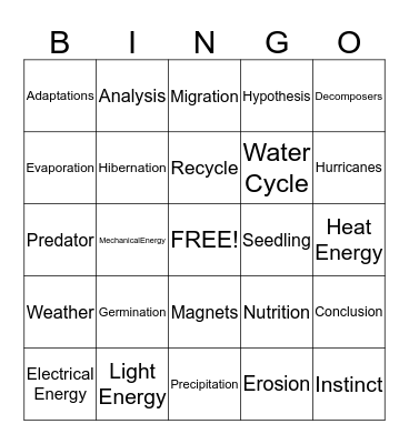 Science Bingo Card