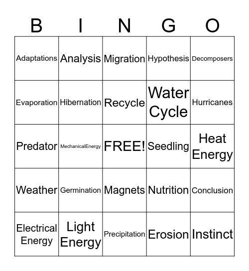 Science Bingo Card