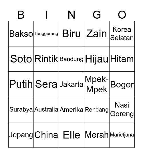Untitled Bingo Card
