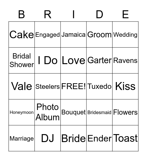 Molly's Bridal Shower Bingo Card